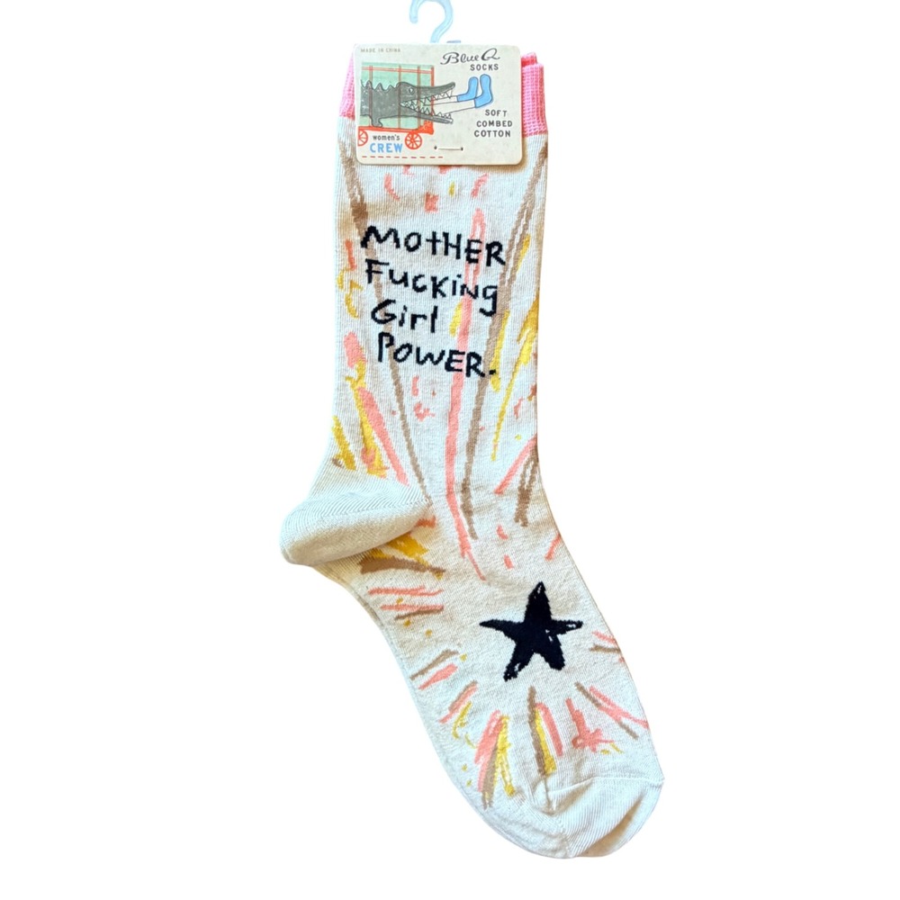 Blue Q MF Girl Power Feminine Encouragement Inspiration Quote Crew Socks NEW NWT
